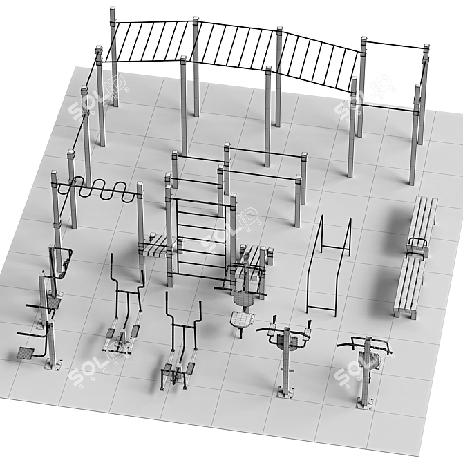 Outdoor Fitness Playground Set 3D model image 5