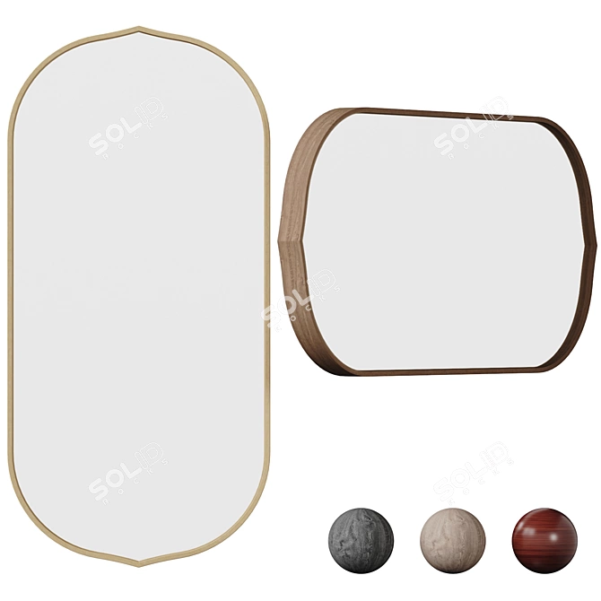 Modern Walnut Oval Wall Mirror 3D model image 1