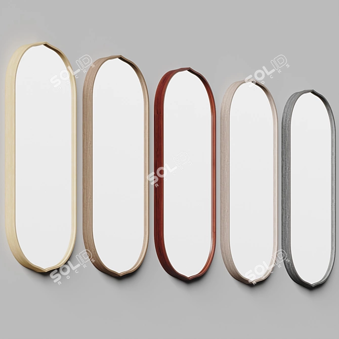 Modern Walnut Oval Wall Mirror 3D model image 6