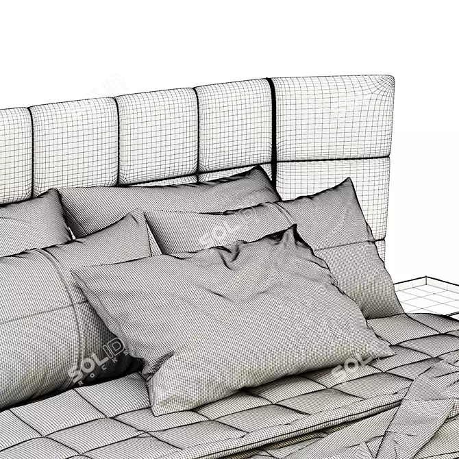 Modern Quilted Fabric Bed Frame 3D model image 6