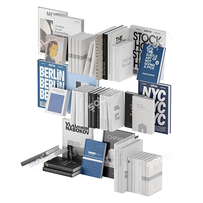 Modern Blue Book Set Collection 3D model image 2