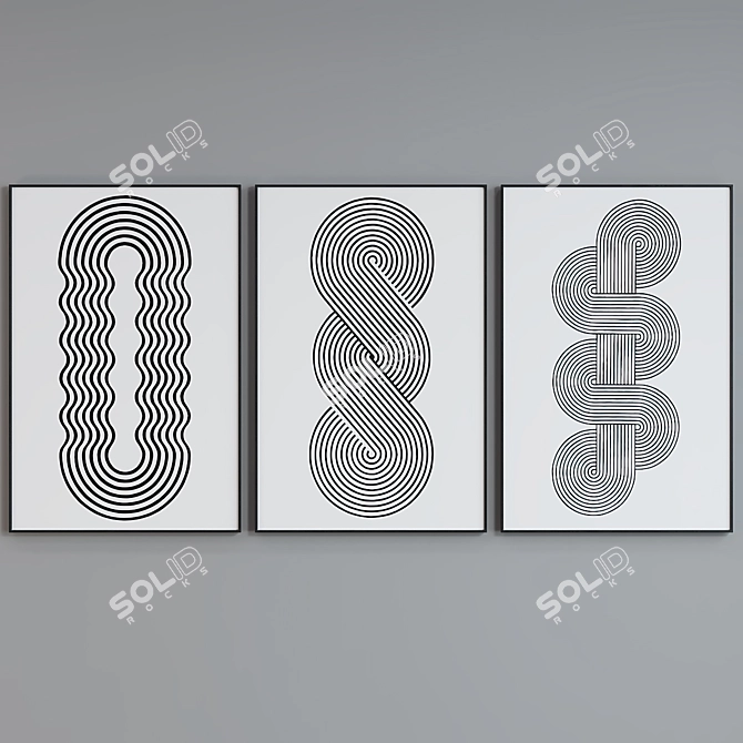 Modern Abstract Line Design Picture Frame Set 3D model image 2