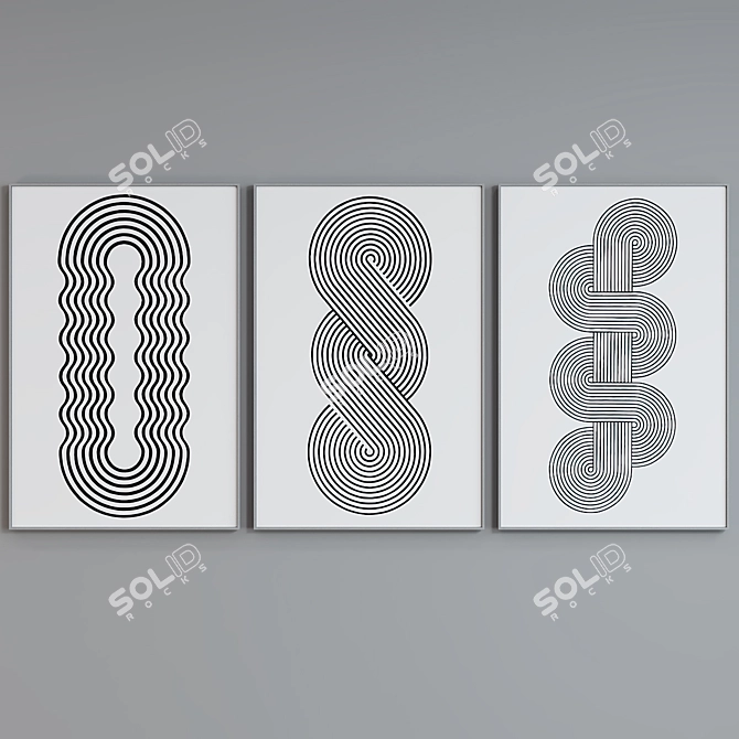 Modern Abstract Line Design Picture Frame Set 3D model image 3