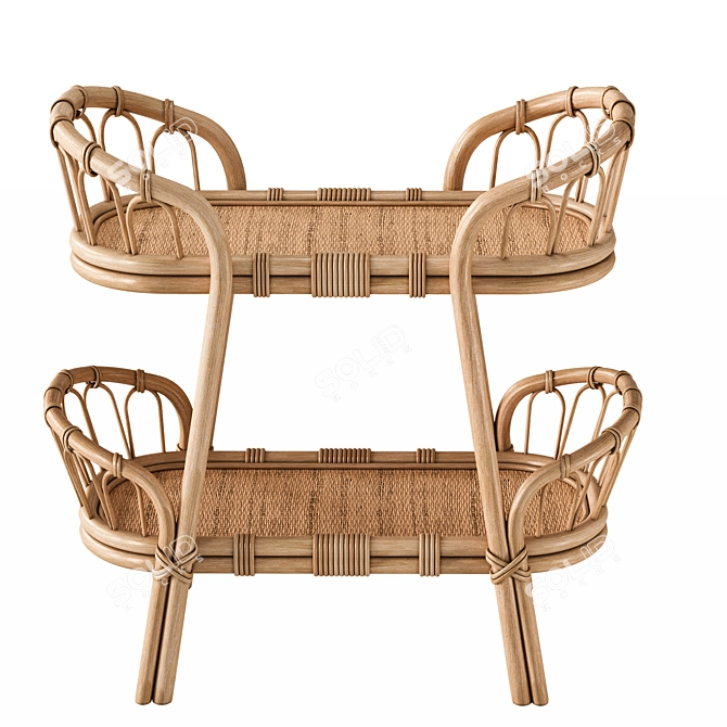 Vintage Rattan Woven Servicing Table 3D model image 2