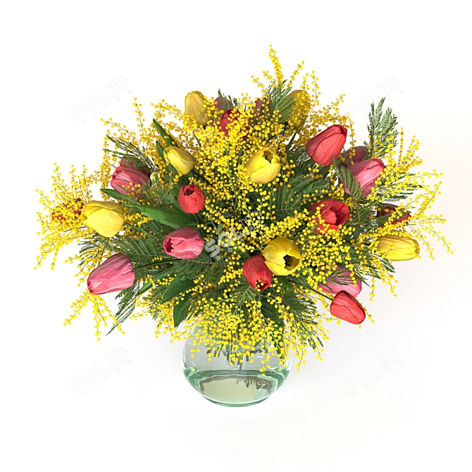 Tulip and Mimosa Bouquet Model 3D model image 2