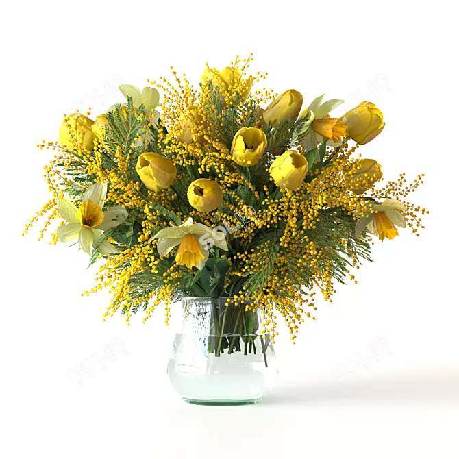 Tulip and Mimosa Bouquet Model 3D model image 1