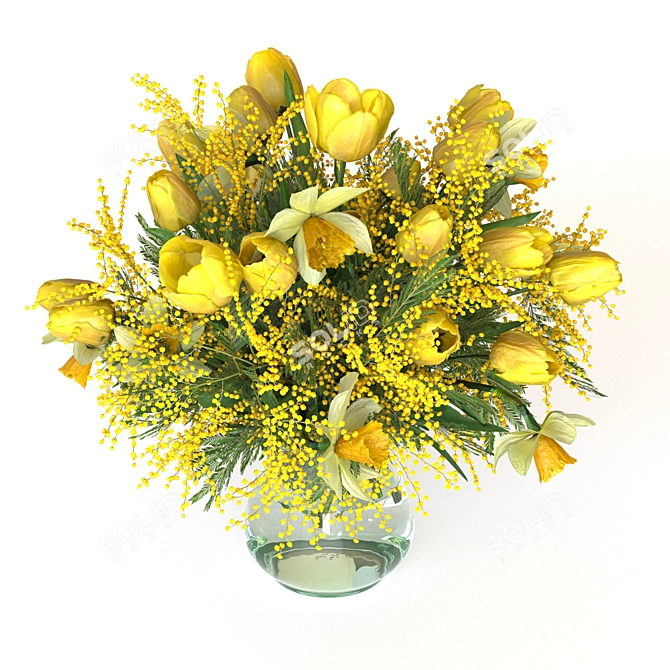 Tulip and Mimosa Bouquet Model 3D model image 2