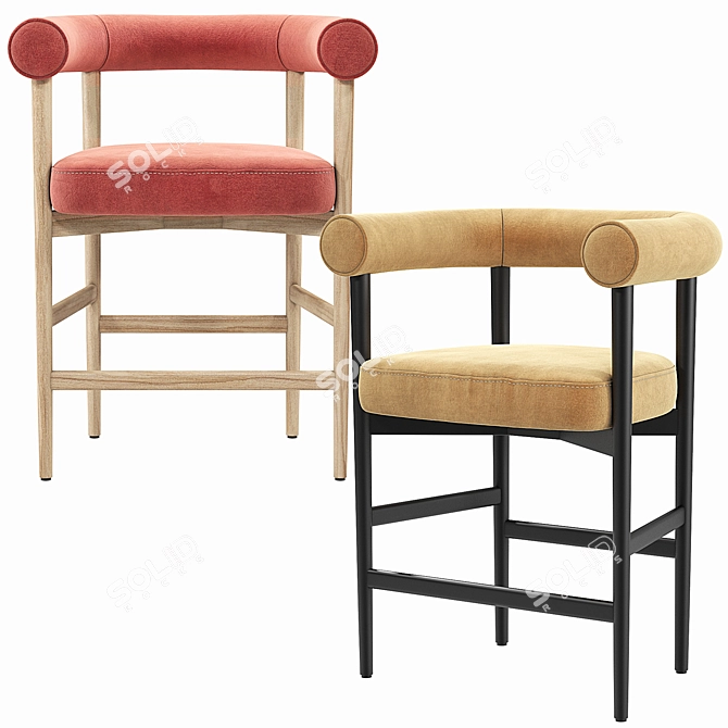 Curved Velvet Counter Stool Set 3D model image 5