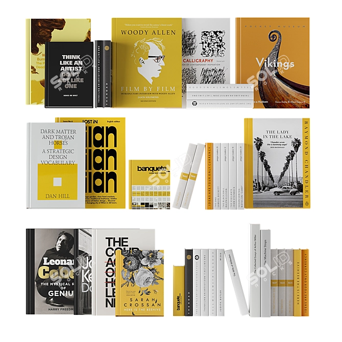 Modern Book Collection Set - Yellow 3D model image 1