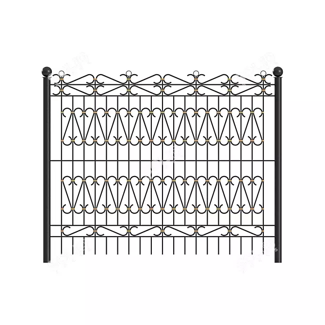 Classic Metal Fence Panel Set 3D model image 4