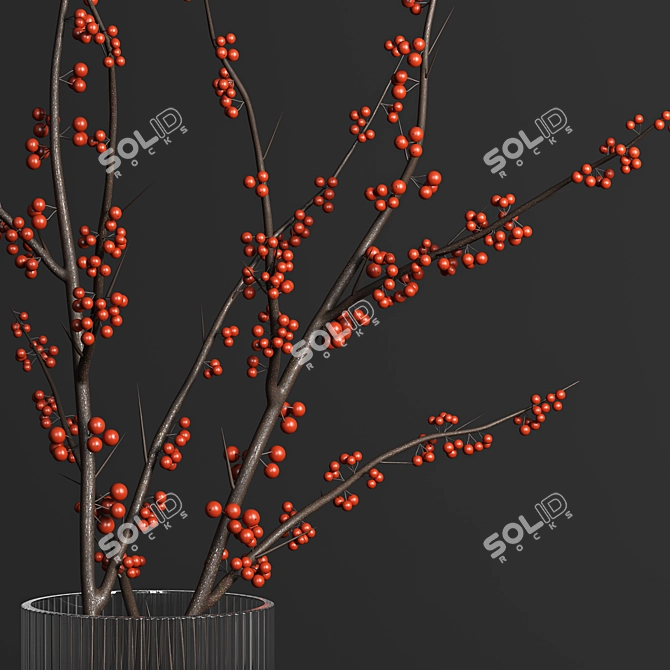 H&M Glass Vases & Red Berry Branch 3D model image 3