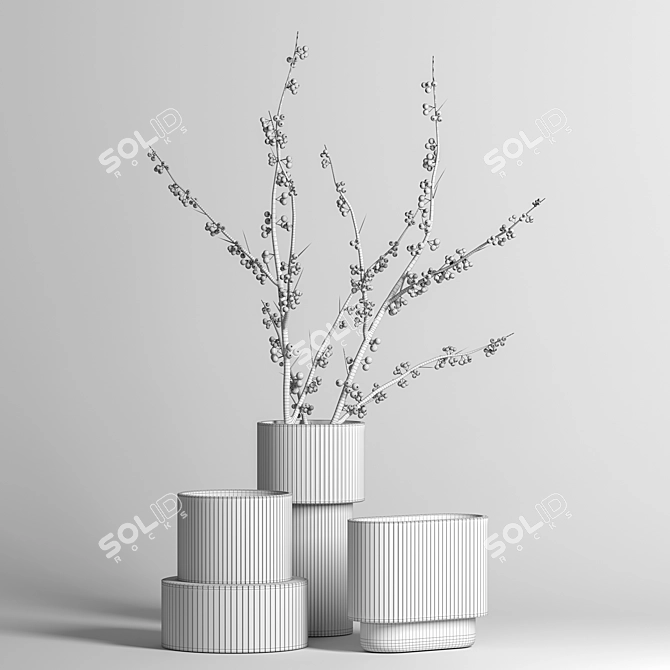 H&M Glass Vases & Red Berry Branch 3D model image 4