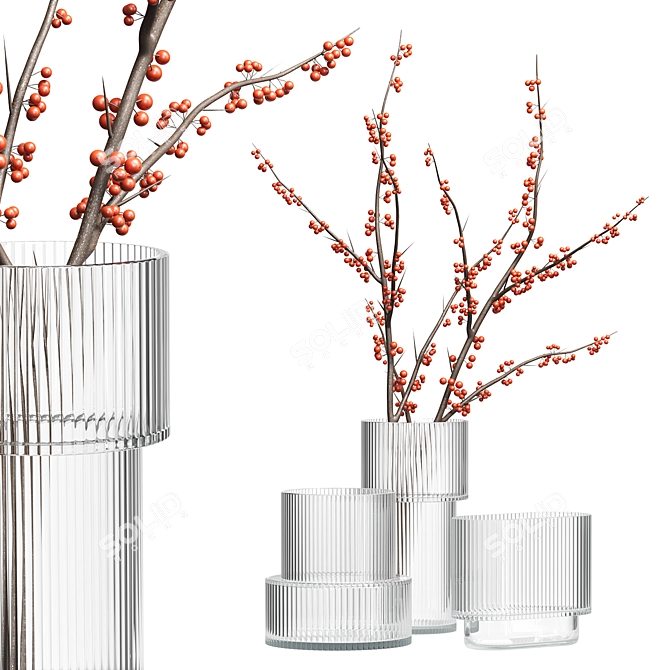 H&M Glass Vases & Red Berry Branch 3D model image 5