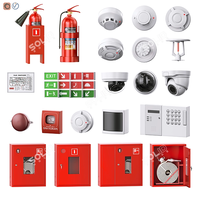 Security & Fire Alarm Set 3D model image 1