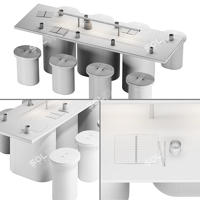 Modern Concrete Meeting Table Set 3D model image 2