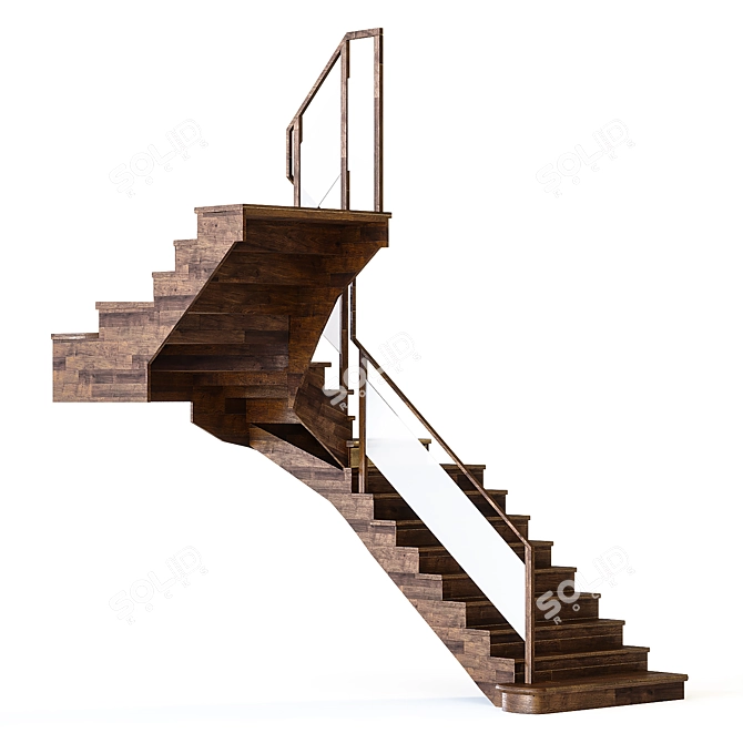 Corner Curved Wood Staircase 3D model image 3