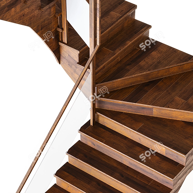 Corner Curved Wood Staircase 3D model image 4