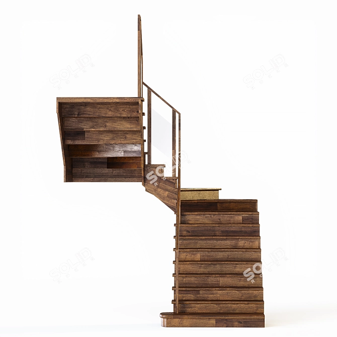 Corner Curved Wood Staircase 3D model image 6