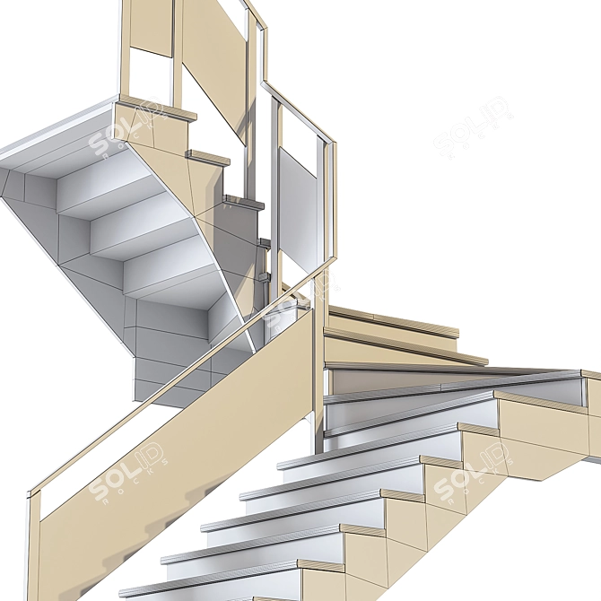 Corner Curved Wood Staircase 3D model image 7