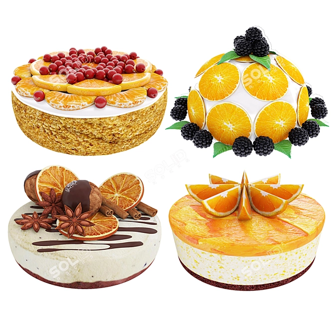 Citrus Cake Collection: 4 Varieties 3D model image 1