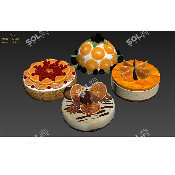 Citrus Cake Collection: 4 Varieties 3D model image 7