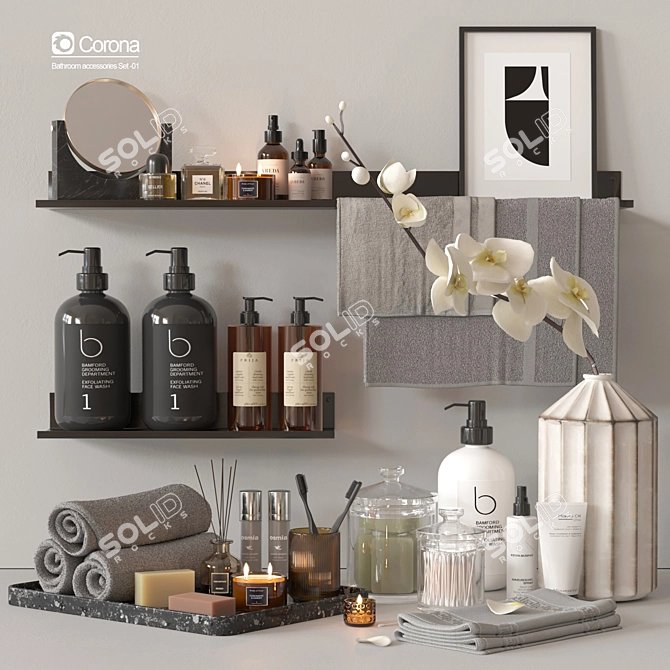 Modern Bathroom Accessories Set in 3D 3D model image 1