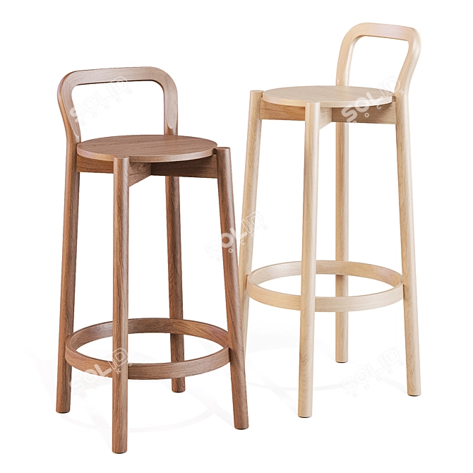 Karimoku Castor Stool with Backrest 3D model image 1