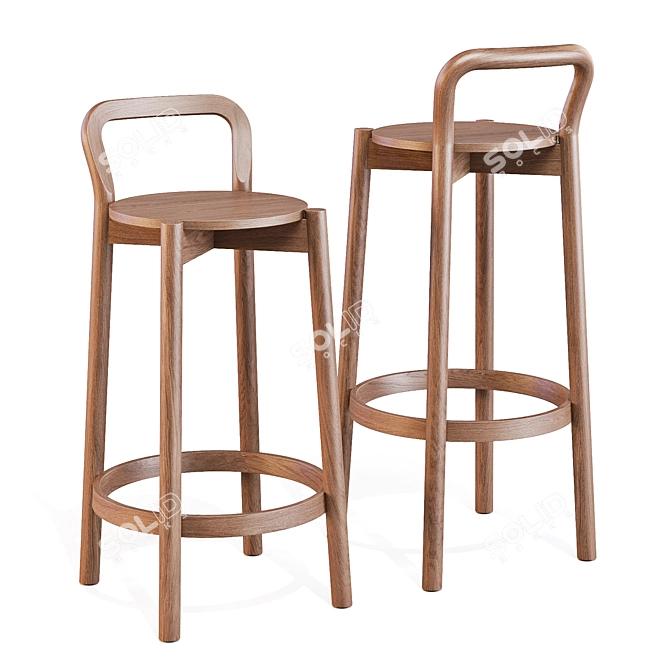 Karimoku Castor Stool with Backrest 3D model image 3