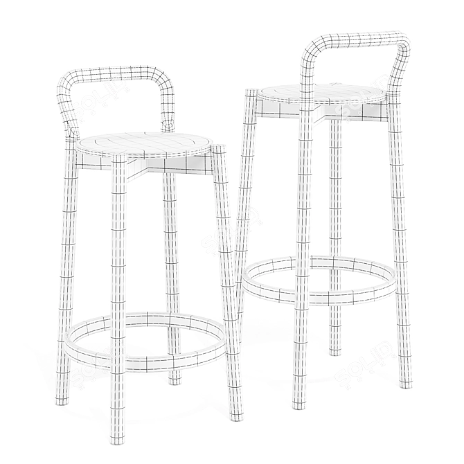 Karimoku Castor Stool with Backrest 3D model image 6