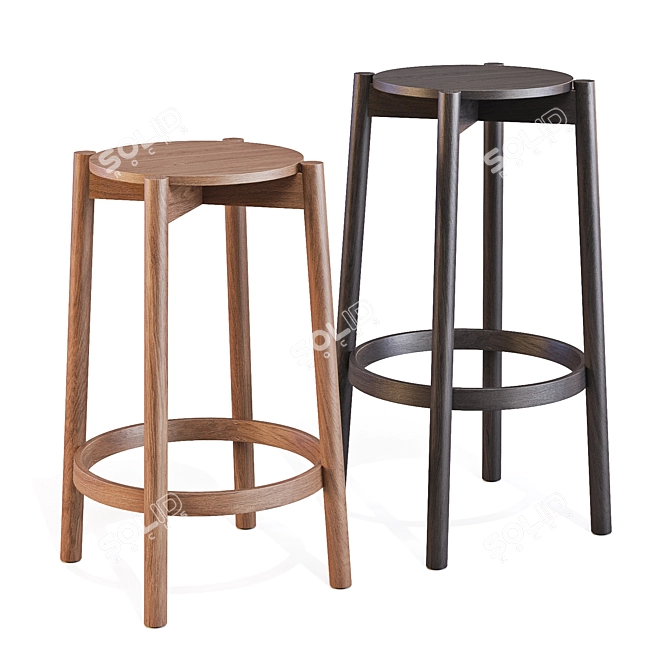  Castor Bar Stool in Japanese Oak 3D model image 1