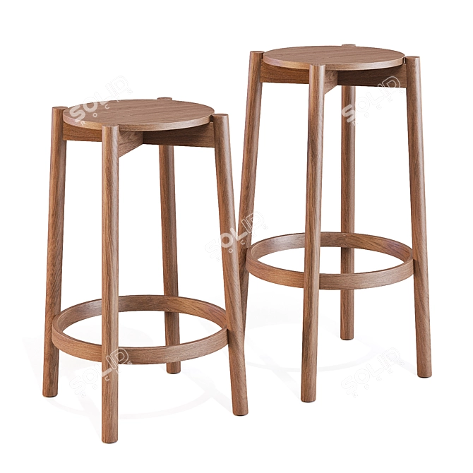  Castor Bar Stool in Japanese Oak 3D model image 3