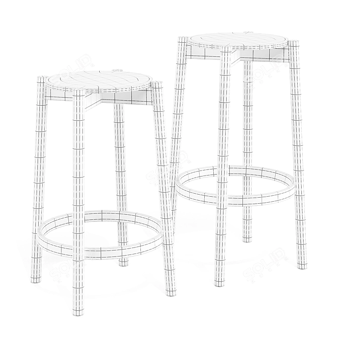  Castor Bar Stool in Japanese Oak 3D model image 6