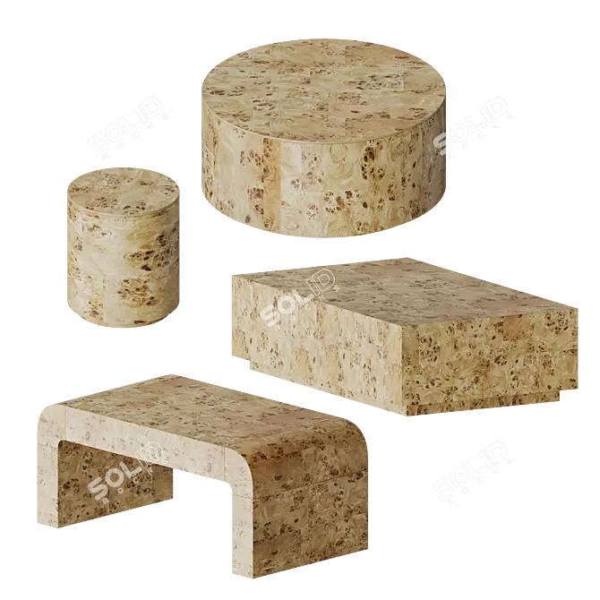 Burl Wood Coffee Table Set 3D model image 2