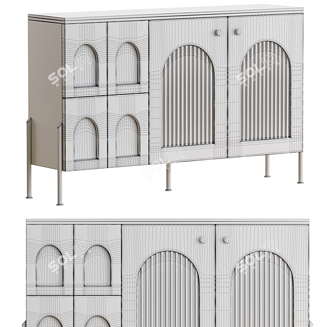 Sleek Arch Sideboard in White 3D model image 2