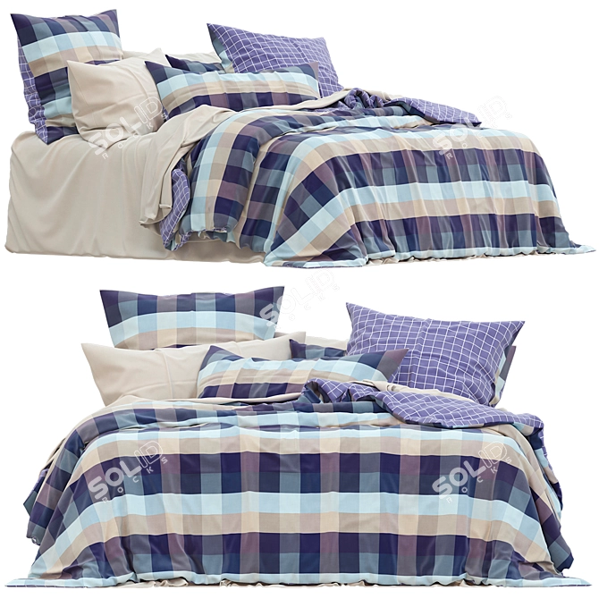 Lewis Stormy Blue Check Quilt 3D model image 1