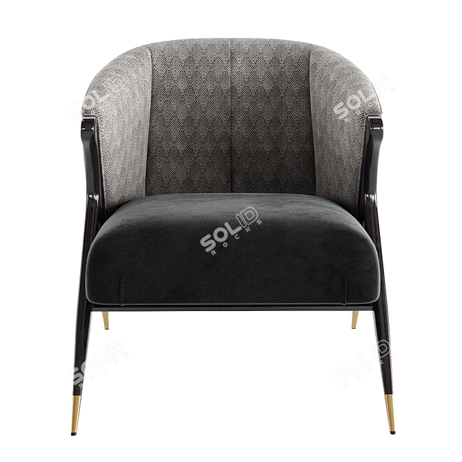 Velvet and Pine Art-Deco Armchair 3D model image 3