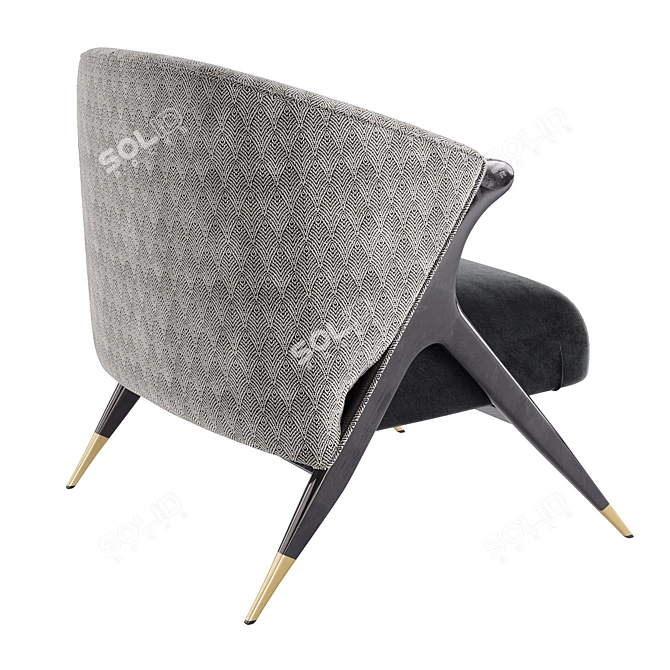 Velvet and Pine Art-Deco Armchair 3D model image 4