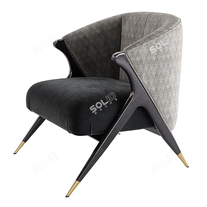 Velvet and Pine Art-Deco Armchair 3D model image 9