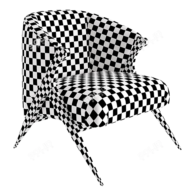 Velvet and Pine Art-Deco Armchair 3D model image 11