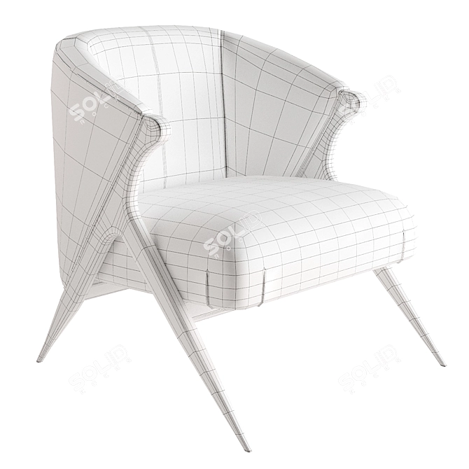 Velvet and Pine Art-Deco Armchair 3D model image 12