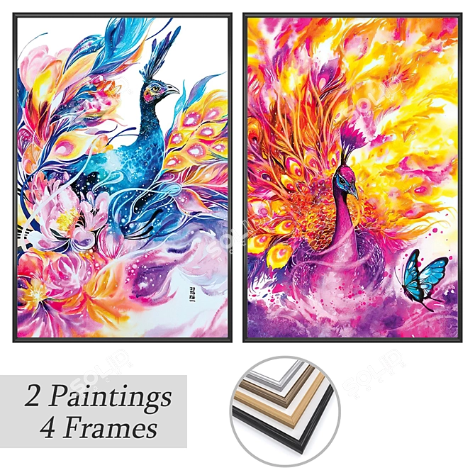 Set of 2 Paintings & 4 Frame Variants 3D model image 1