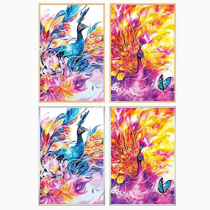 Set of 2 Paintings & 4 Frame Variants 3D model image 3