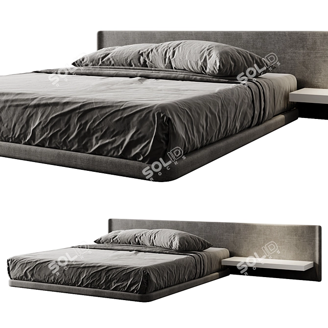Modern Bedframe Set Wall-mount 3D model image 1