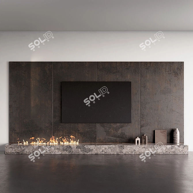 Modern TV Fireplace Wall Set 3D model image 9