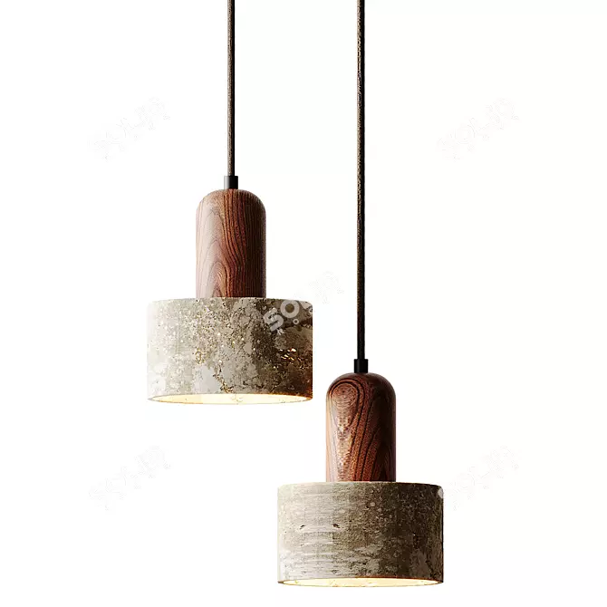Travertine Stone Pendant Light - Chic Modern Décor 3D model image 1