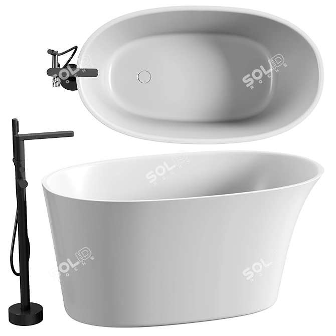 Stylish Oval Freestanding Bathtub 3D model image 2