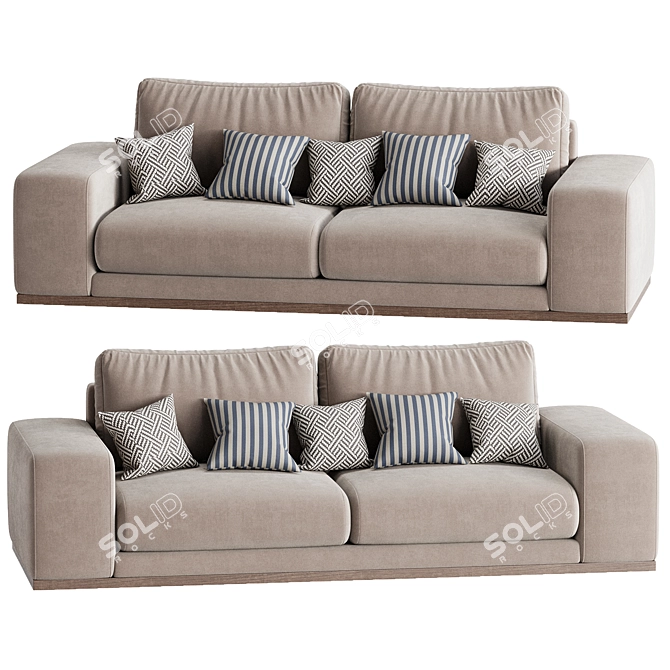 Sleek Denver 3-Seater Sofa 3D model image 2