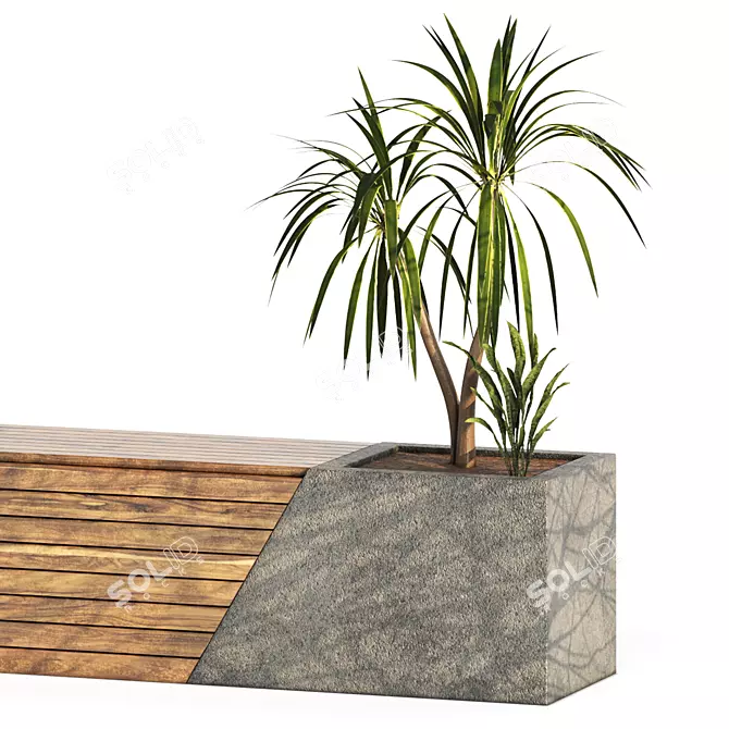 Two Bench Set with Plants 3D model image 4