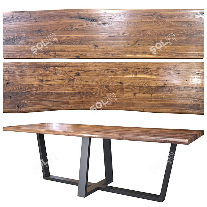 Wooden Slab Table Set 3D model image 1