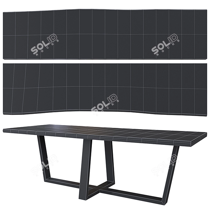 Wooden Slab Table Set 3D model image 2